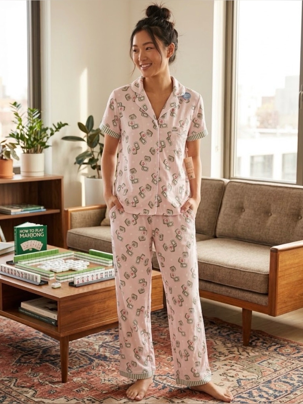 NWT Wild Indigo Mahjong Pajama Set 2-pc Short Sleeve Tile Print Women’s Small